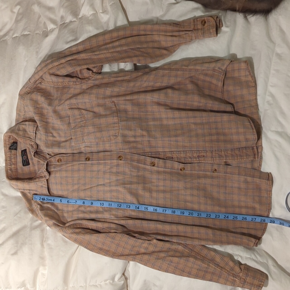 American Eagle Outfitters plaid 100% cotton long sleeve shirt tan, peach blue, L